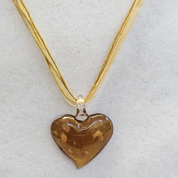 SET! Bronze Blown Glass Heart Pendant with Pearl and Beaded Bracelets - Picture 9 of 15